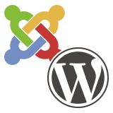 Logos der Content Management Systeme Joomla! und WordPress